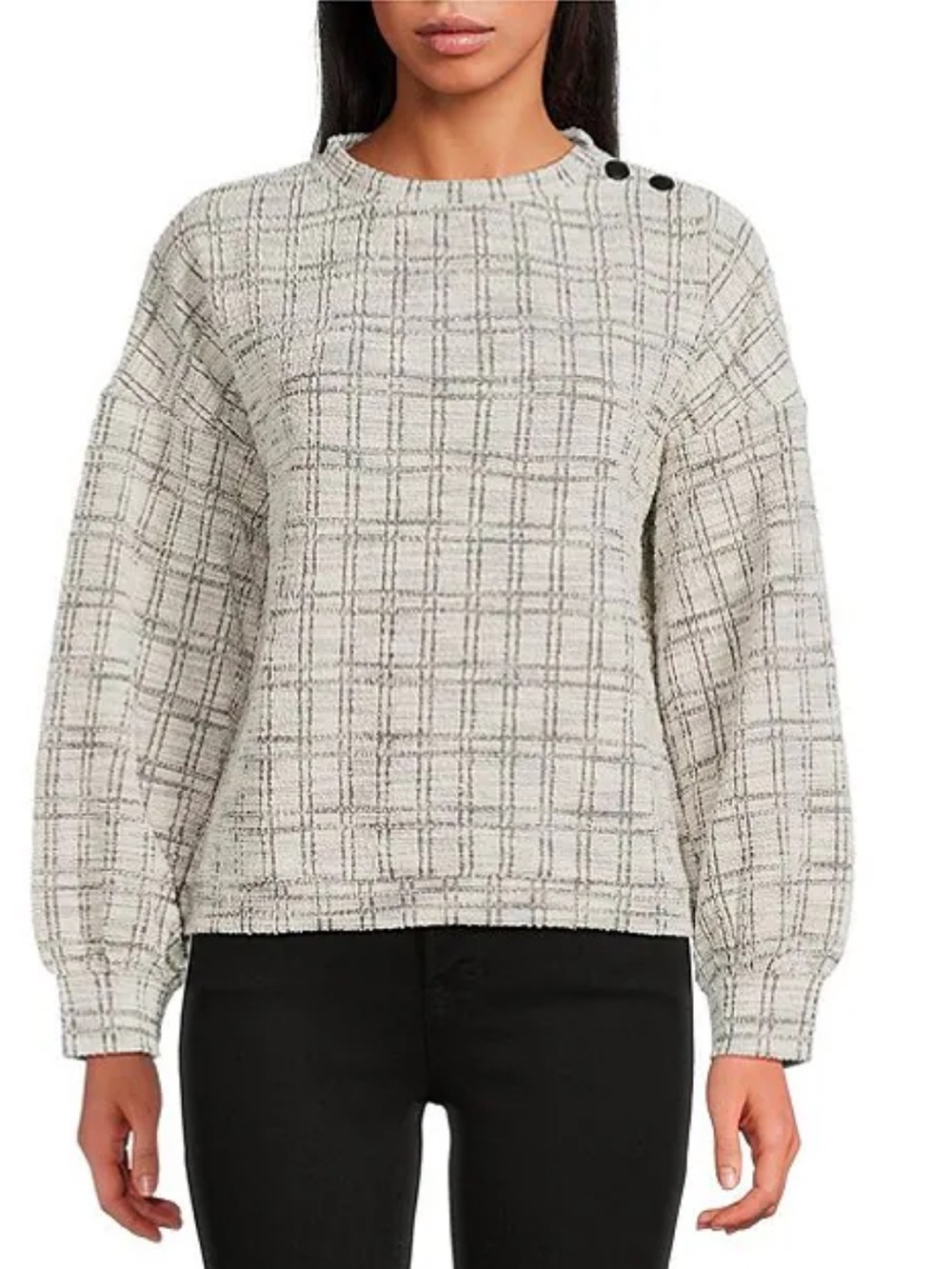 Buru Snappy Crew Neck Plaid Pullover Top S NWT